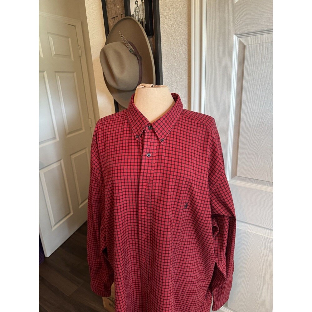 Ralph Lauren Flannel Button Up Shirt Men 4XLT Tall Red/Black Classic Fit Pony